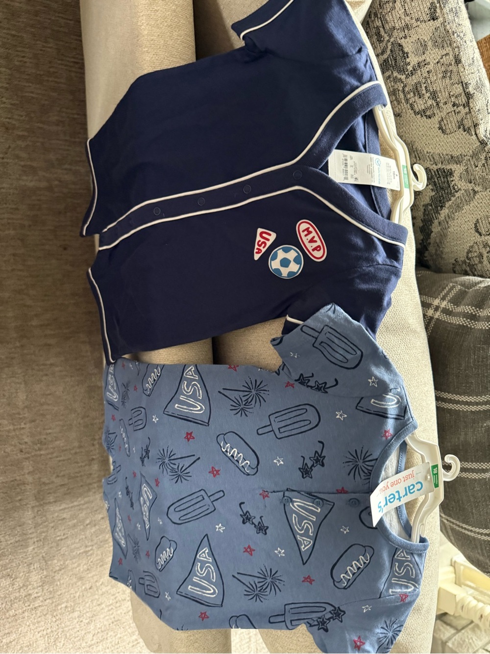 Navy & Light Blue 2-Pack Baby Rompers with USA Graphics NWT 18 months